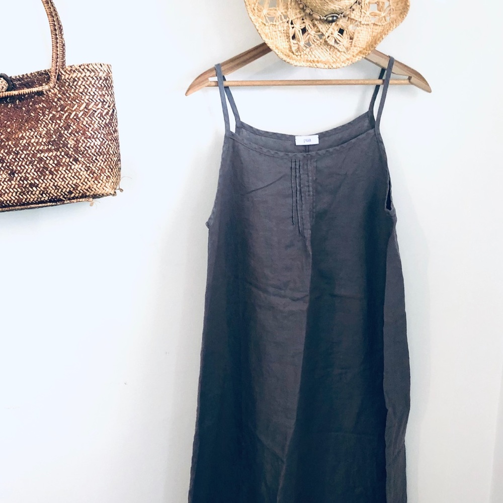 Pure linen sundress. Midi length. Gray.